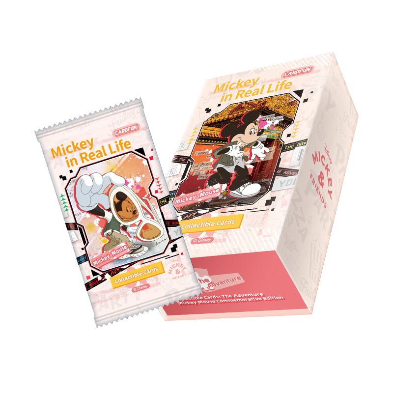 Card.fun Mickey in Real Life / Mickey Mouse Commemorative Edition collectible card box and packs on a white background