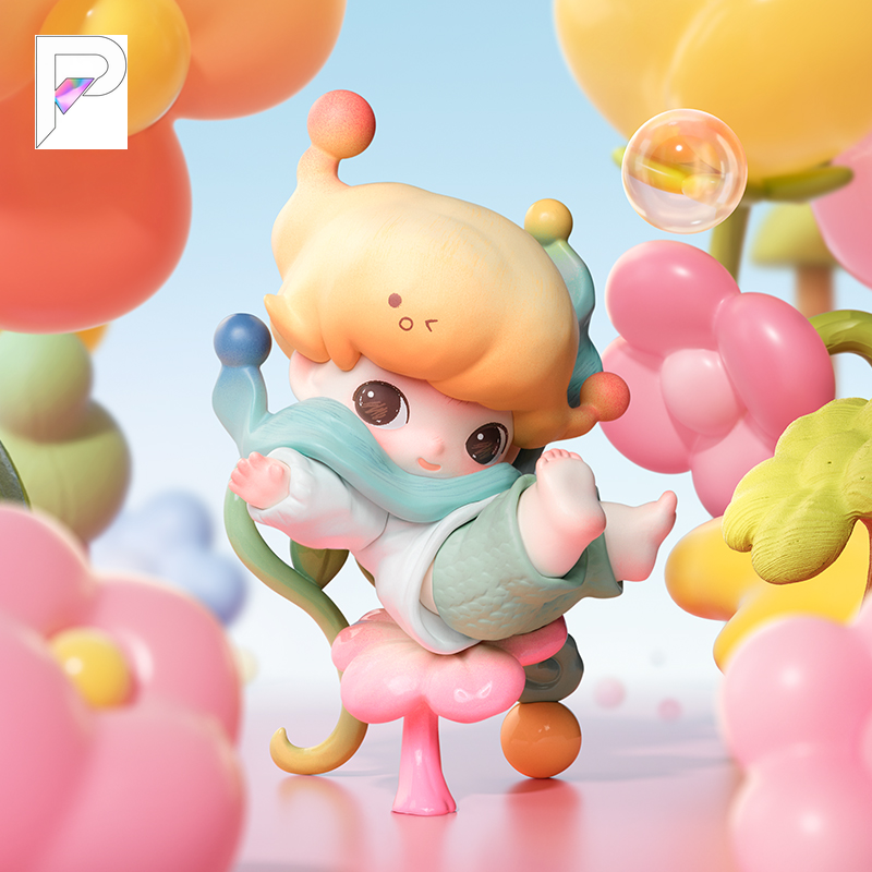 POP MART DIMOO Moments in Bloom Falling into Flowers, official styled product detail image with PAKRA logo