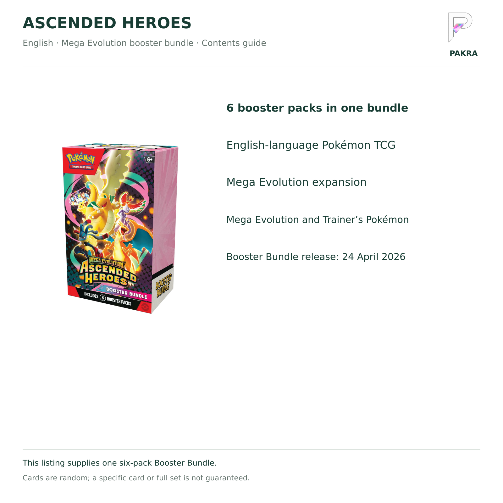 Ascended Heroes Booster Bundle contents guide: six English Mega Evolution booster packs
