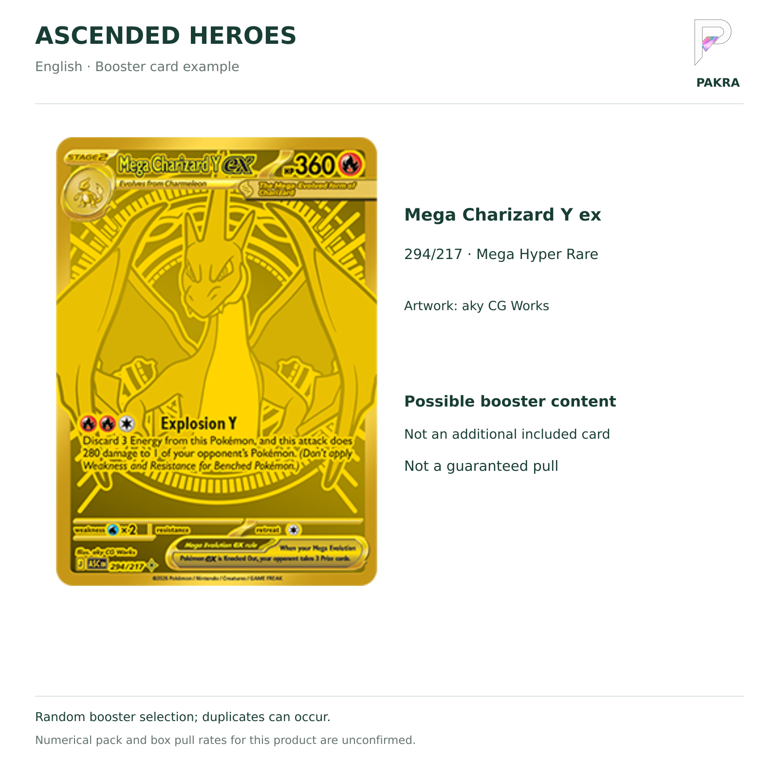 English Ascended Heroes Mega Charizard Y ex 294/217 Mega Hyper Rare booster card example, not a guaranteed bundle inclusion