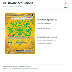 English Prismatic Evolutions Teal Mask Ogerpon ex 177/131 Hyper Rare booster card example, not a guaranteed bundle inclusion