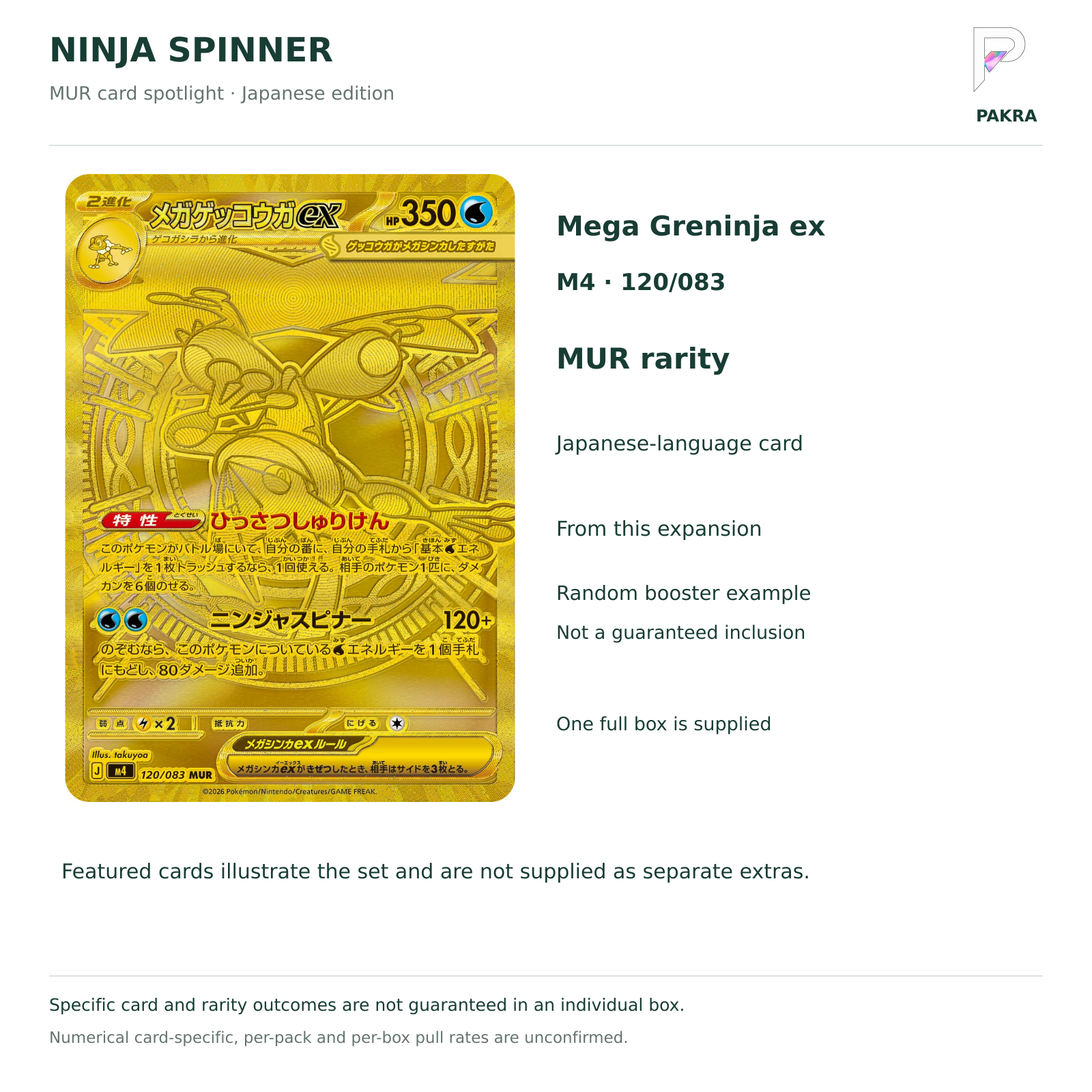 Ninja Spinner M4 Japanese booster box Mega Greninja ex 120/083 MUR card example and random-content notice