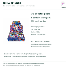 Ninja Spinner M4 Japanese booster box contents: 30 packs of 5 cards, Japanese edition and unconfirmed pull rates