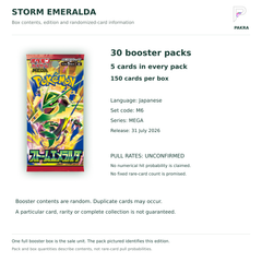 Japanese M6 booster box contents: 30 packs of five cards, 150 cards total; release 31 July 2026; numerical pull rates unconfirmed