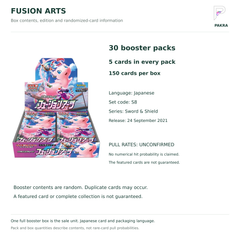 Fusion Arts S8 Japanese booster box contents: 30 packs of 5 cards and unconfirmed numerical pull rates