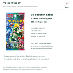 Japanese SV1a booster box contents: 30 packs of five cards, 150 cards total; release 10 March 2023; numerical pull rates unconfirmed