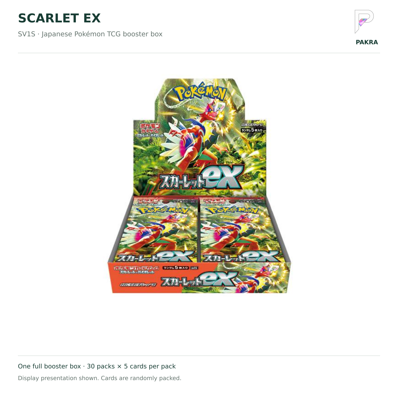 Scarlet ex SV1S Japanese booster box on white with PAKRA logo