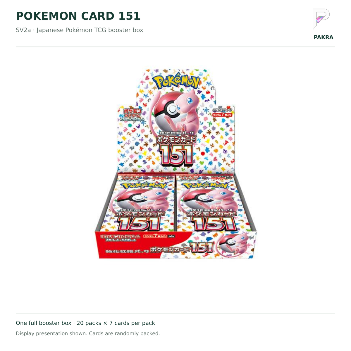 Pokemon Card 151 SV2a Japanese booster box on white with PAKRA logo