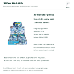 Snow Hazard SV2P Japanese booster box contents: 30 packs of 5 cards, Japanese edition and unconfirmed pull rates