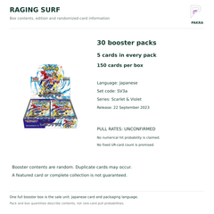 Raging Surf SV3a Japanese booster box contents: 30 packs of 5 cards, Japanese edition and unconfirmed pull rates