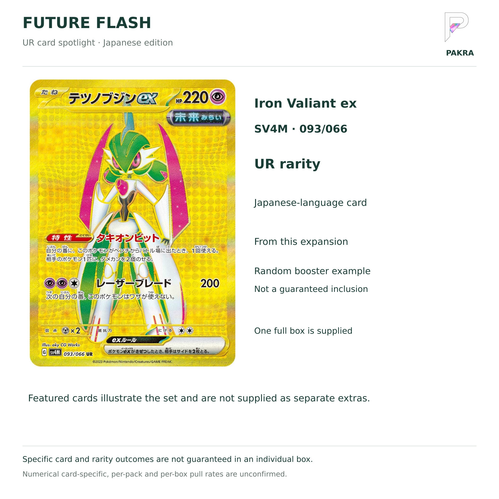 Future Flash SV4M Japanese booster box Iron Valiant ex 093/066 UR card example and random-content notice