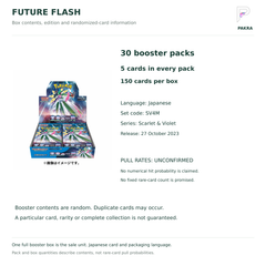 Future Flash SV4M Japanese booster box contents: 30 packs of 5 cards, Japanese edition and unconfirmed pull rates