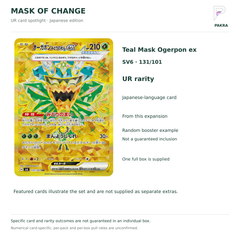 Mask of Change SV6 Japanese booster box Teal Mask Ogerpon ex 131/101 UR card example and random-content notice