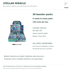 Stellar Miracle SV7 Japanese booster box contents: 30 packs of 5 cards, Japanese edition and unconfirmed pull rates