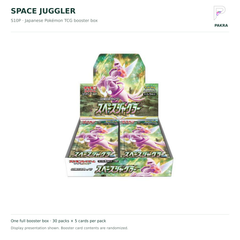 Japanese Pokémon TCG Space Juggler S10P booster box on white with PAKRA logo; 30 packs of 5 cards