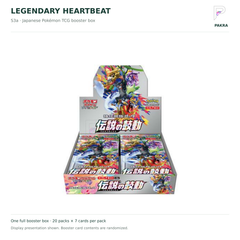 Japanese Pokémon TCG Legendary Heartbeat S3a booster box on white with PAKRA logo; 20 packs of 7 cards