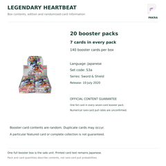 Japanese Legendary Heartbeat S3a box contents: 20 packs, 7 cards per pack; numerical pull rates unconfirmed