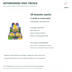 Astonishing Volt Tackle S4 Japanese box contents: 30 five-card packs, 150 cards total; numerical pull rates unconfirmed