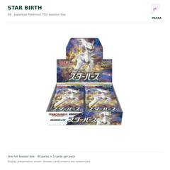 Japanese Pokémon TCG Star Birth S9 booster box on white with PAKRA logo; 30 packs of 5 cards