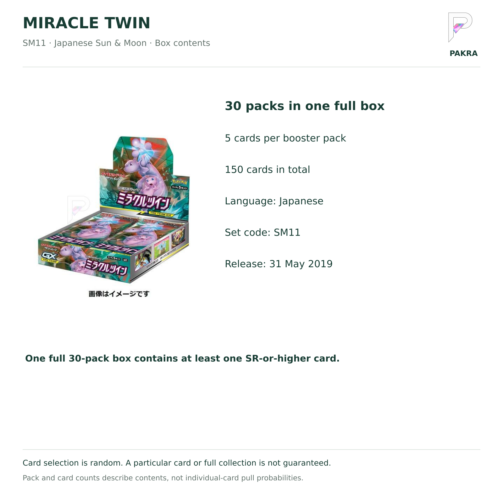 Miracle Twin SM11 Japanese booster box contents: 30 packs of 5 cards