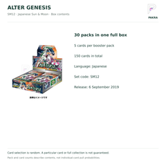 Alter Genesis SM12 Japanese booster box contents: 30 packs of 5 cards