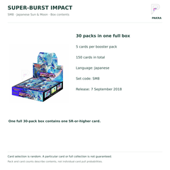 Super-Burst Impact SM8 Japanese booster box contents: 30 packs of 5 cards