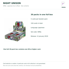 Night Unison SM9a Japanese booster box contents: 30 packs of 5 cards