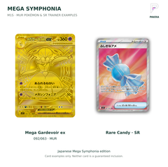 Japanese Mega Symphonia Mega Gardevoir ex 092/063 MUR and Rare Candy SR card examples