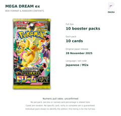 MEGA Dream ex Japanese box contents: ten packs of ten cards, numeric pull rates unconfirmed