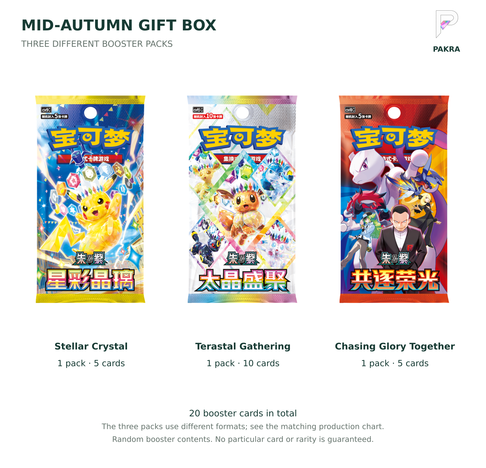 Mid-Autumn gift box exact contents: Stellar Crystal 5 cards, Terastal Gathering 10 cards and Chasing Glory Together 5 cards
