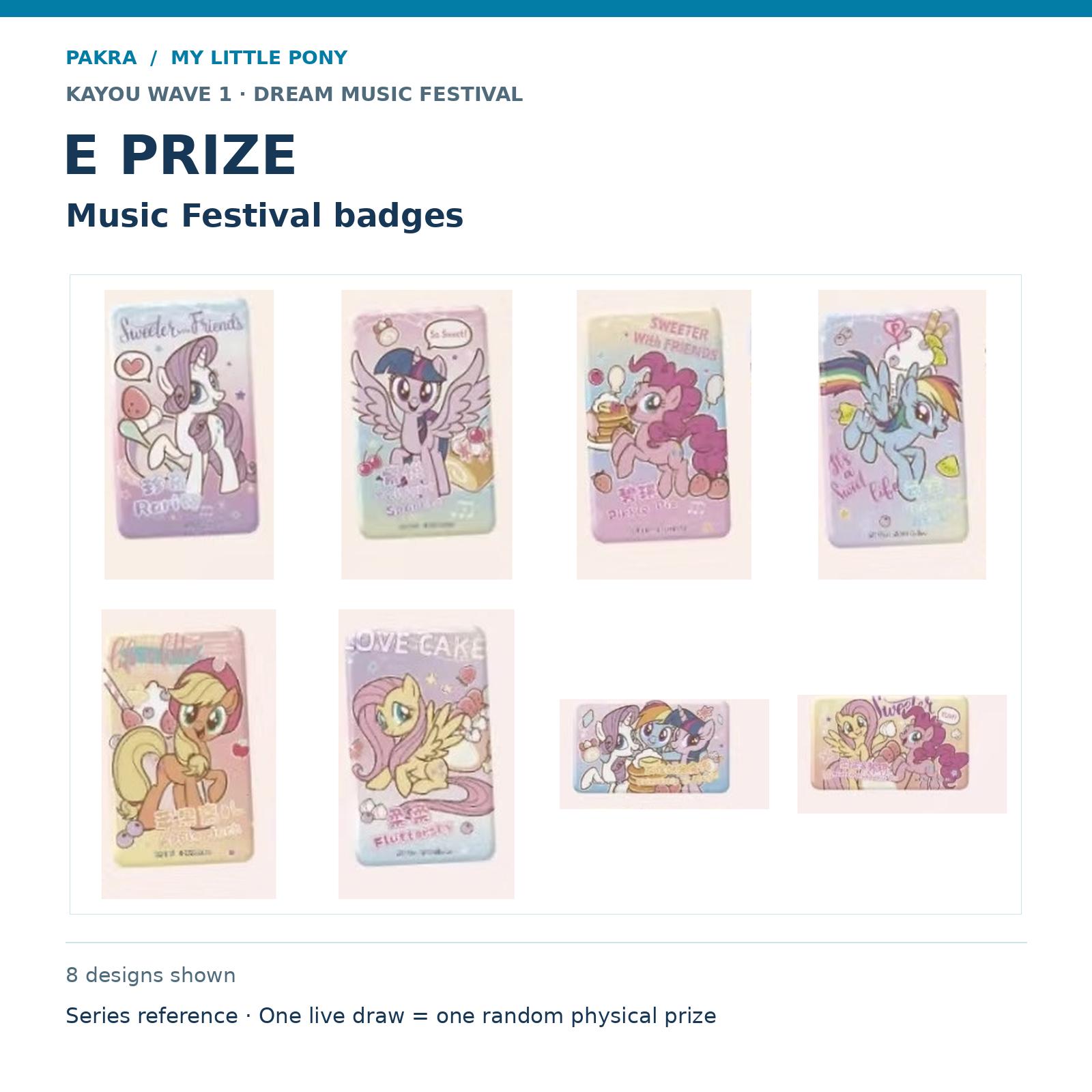 PAKRA KAYOU My Little Pony Wave 1 Dream Music Festival E Prize: Music Festival badges. 8 designs shown