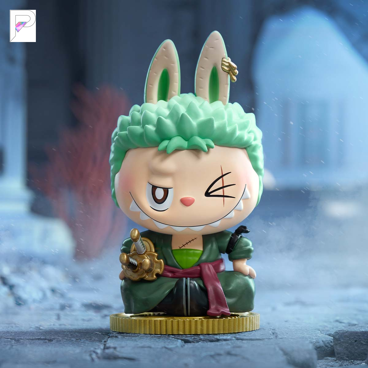 THE MONSTERS × One Piece Roronoa Zoro, official styled product detail image with PAKRA logo
