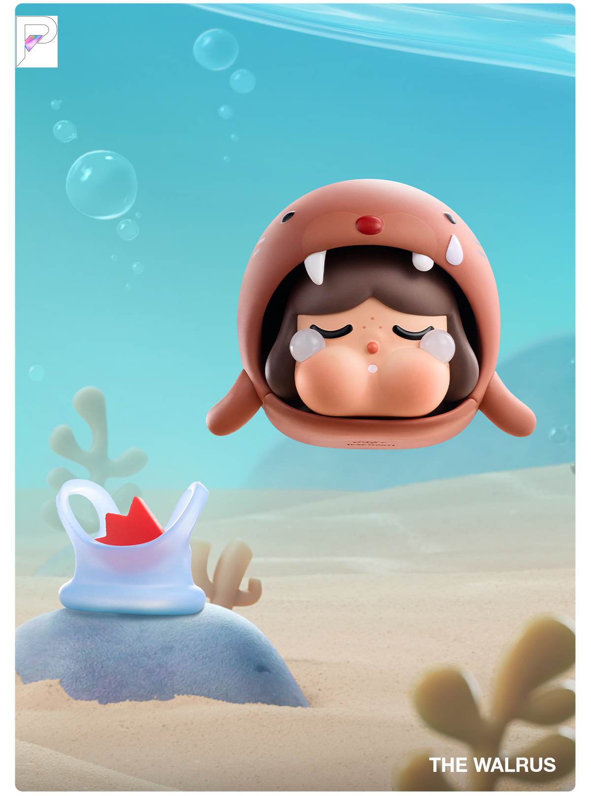POP MART CRYBABY Cry Me an Ocean - The Walrus, official product detail image with PAKRA logo