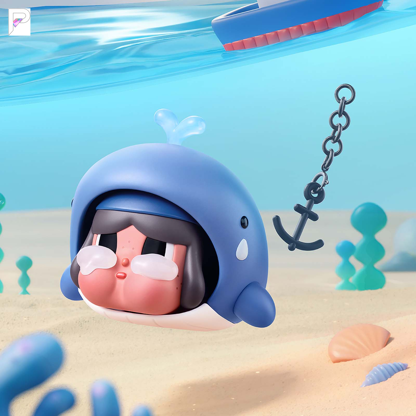 POP MART CRYBABY Cry Me an Ocean - The Whale, official product detail image with PAKRA logo
