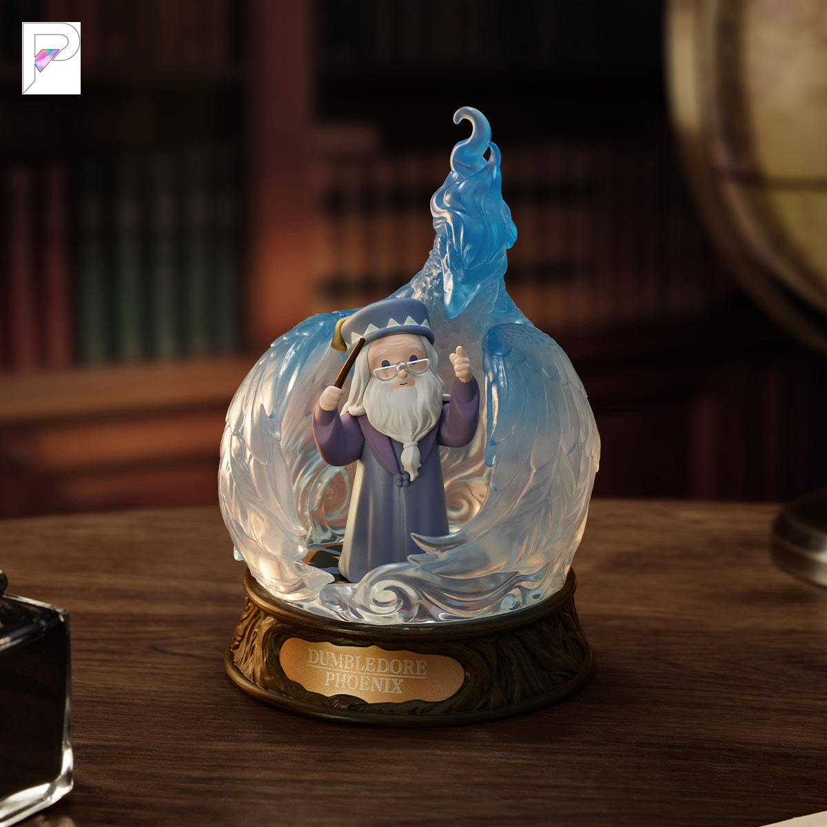 POP MART Harry Potter Patronus - Dumbledore with Phoenix, official styled product detail image with PAKRA logo