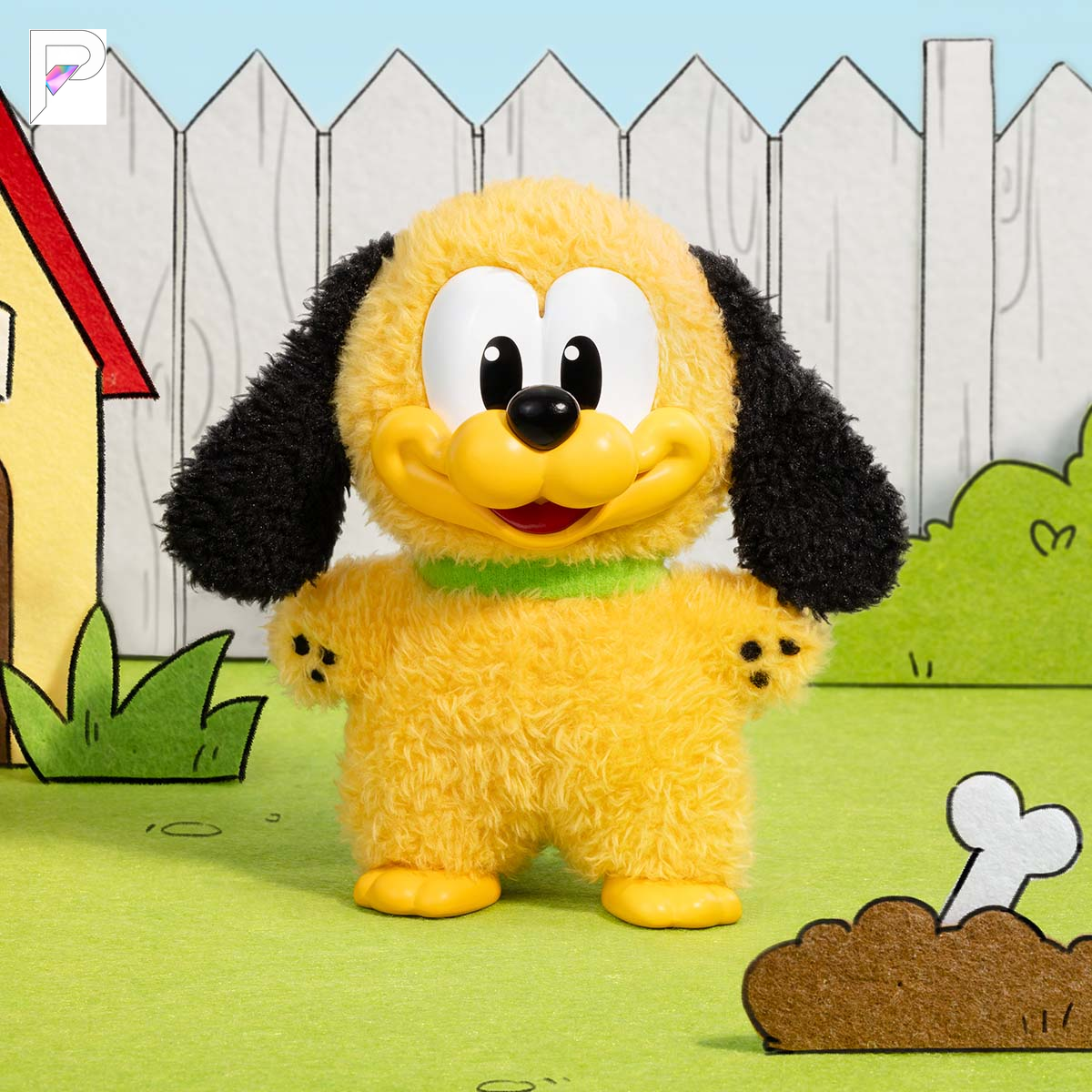 POP MART Mickey Family Cute Together - Pluto Plush Keychain, official styled product detail image with PAKRA logo
