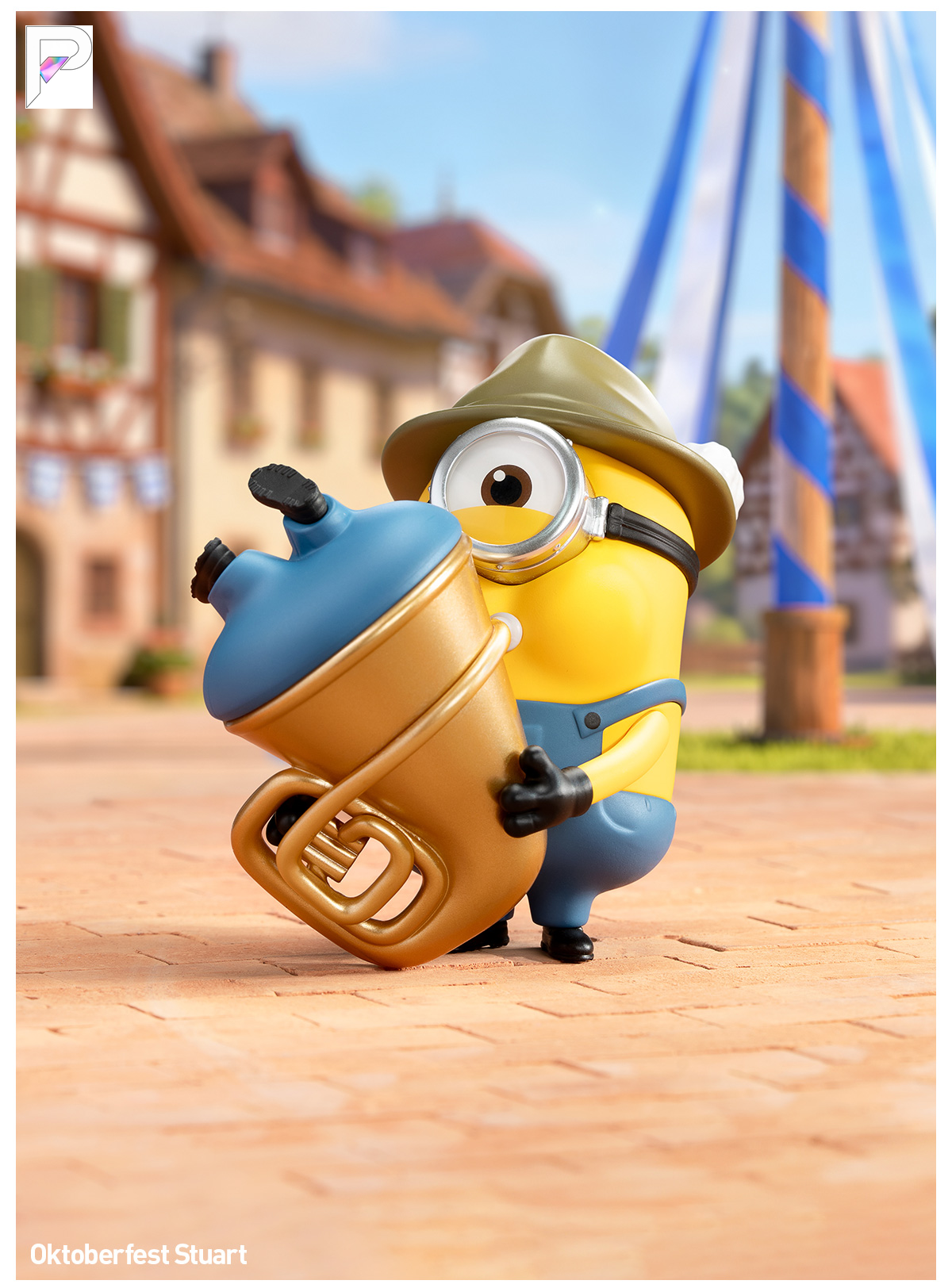 POP MART Minions Bello World - Oktoberfest Stuart, official product detail image with PAKRA logo