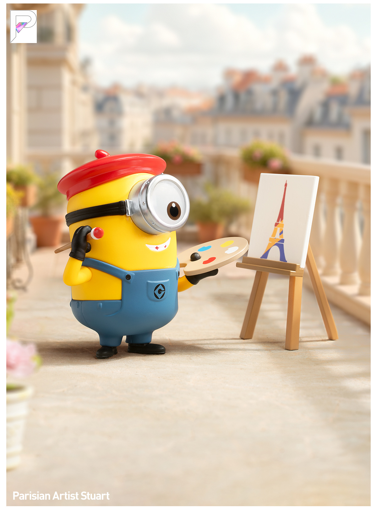 POP MART Minions Bello World - Parisian Artist Stuart, official product detail image with PAKRA logo
