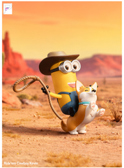 POP MART Minions Bello World - Ride’em Cowboy Kevin, official product detail image with PAKRA logo