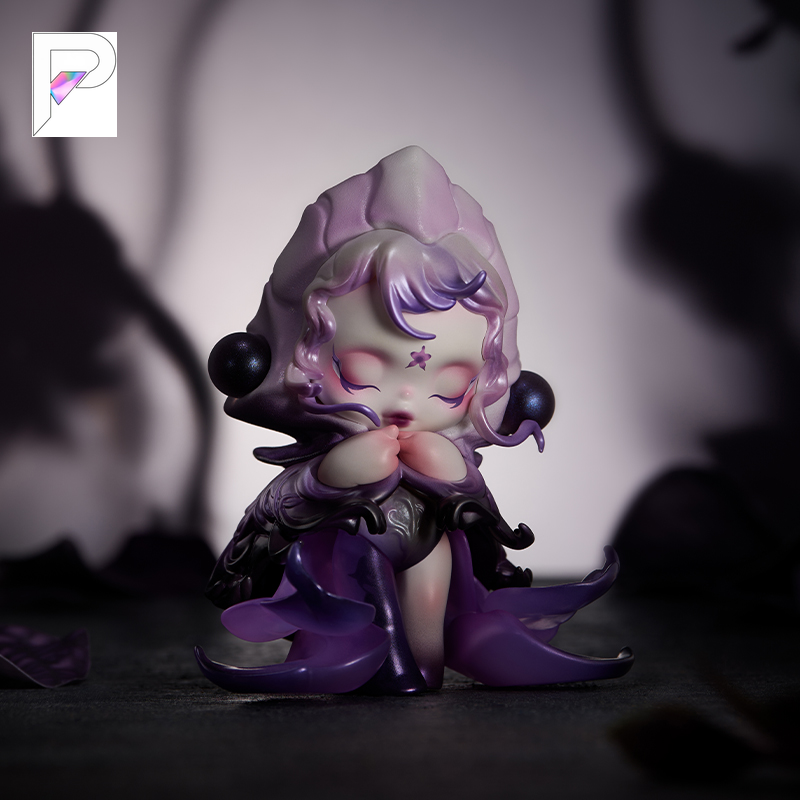 POP MART SKULLPANDA Petals in Four Acts - The Burning Gloom, official product detail image with PAKRA logo