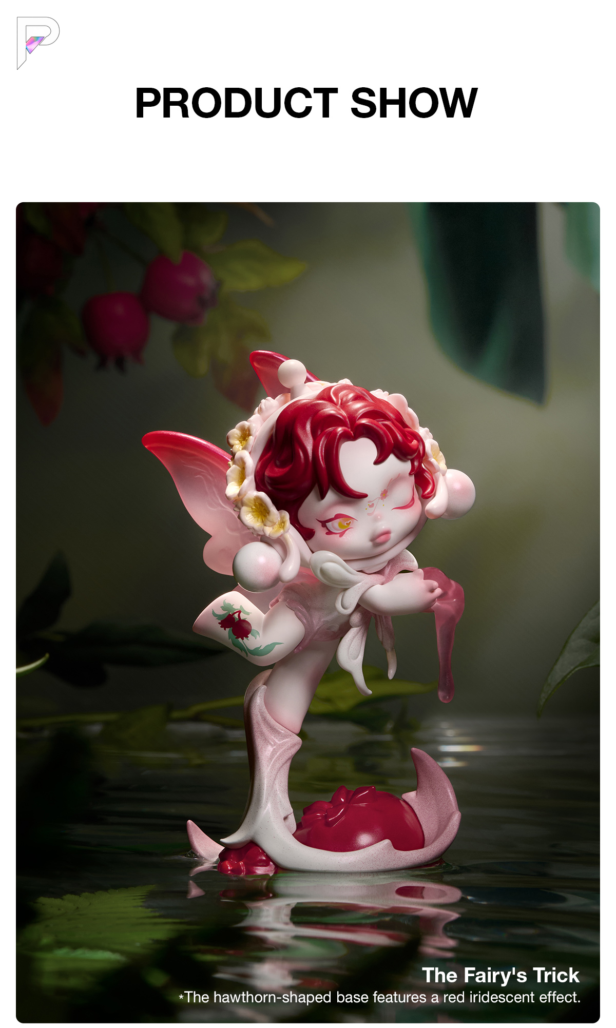 POP MART SKULLPANDA Petals in Four Acts - The Fairy's Trick, official product detail image with PAKRA logo