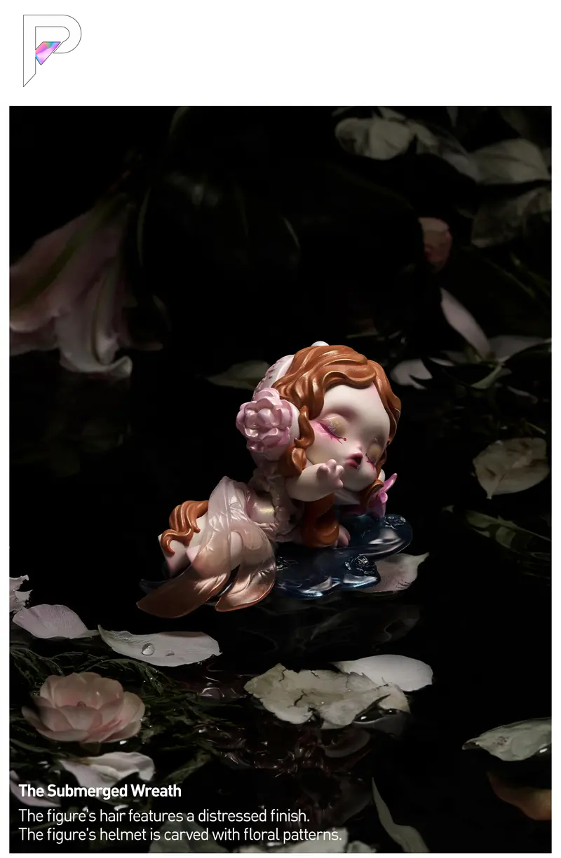 POP MART SKULLPANDA Petals in Four Acts - The Submerged Wreath, product detail photograph with PAKRA logo