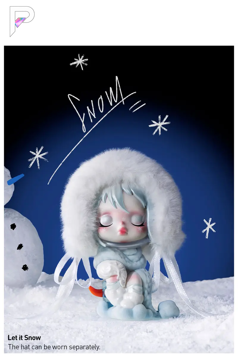 POP MART SKULLPANDA Tell Me What You Want - Let it Snow, official product detail image with PAKRA logo