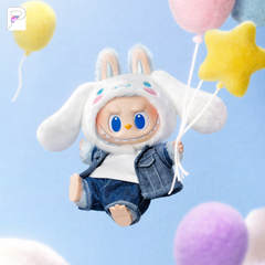 POP MART THE MONSTERS x Hello Kitty and Friends - Cinnamoroll Plush Pendant, official styled product detail image with PAKRA logo