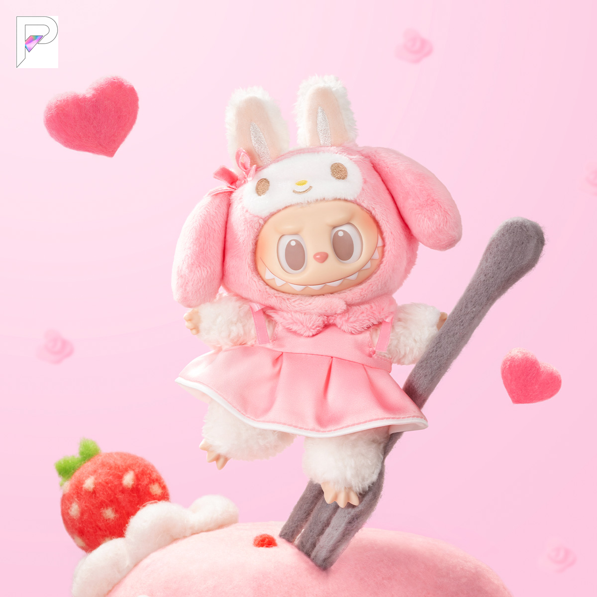POP MART THE MONSTERS x Hello Kitty and Friends - My Melody Plush Pendant, official styled product detail image with PAKRA logo
