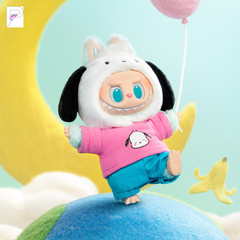 POP MART THE MONSTERS x Hello Kitty and Friends - Pochacco Plush Pendant, official styled product detail image with PAKRA logo