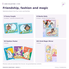 Disney Princess Undefined card families V to VIII: Funny Couple, Bestie Daily, Fashion Poster and Vivid Magic Mirror