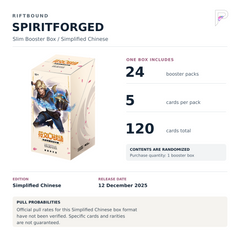 Riftbound Spiritforged Slim Booster Box - Simplified Chinese: 24 packs, 5 cards each, one box; official format-specific pull rates unverified