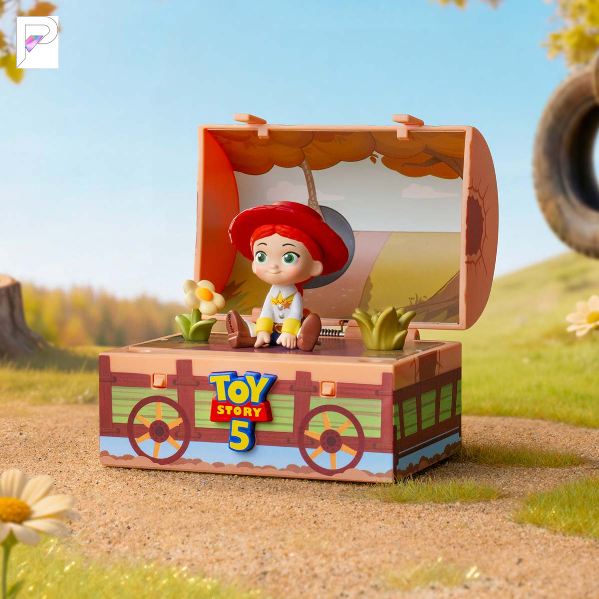 Disney/Pixar Toy Story 5 Jessie on Tire Swing Hill, official styled product detail image with PAKRA logo